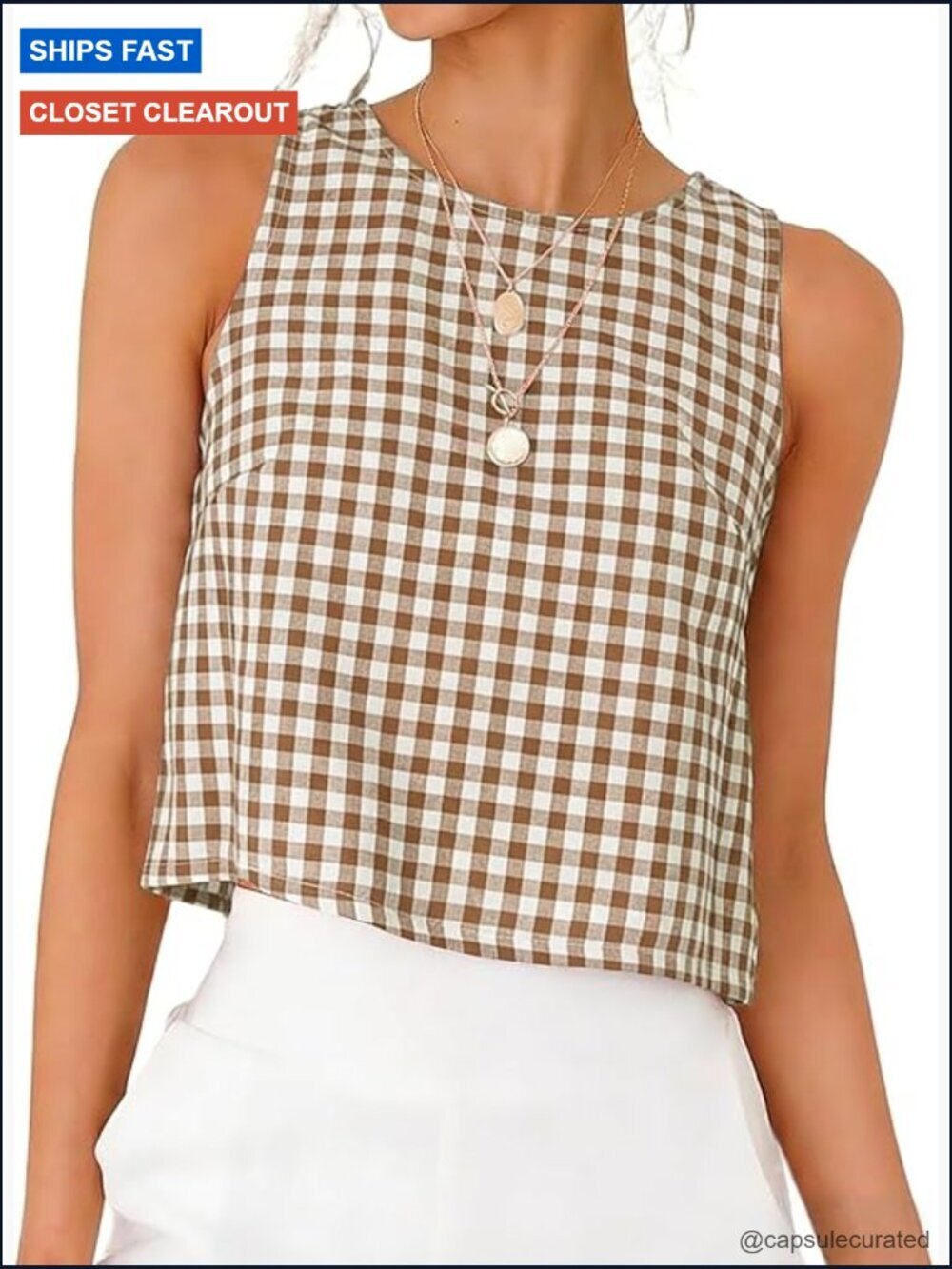 Gingham Crop Tank Top Sleeveless Summer Beach Vest